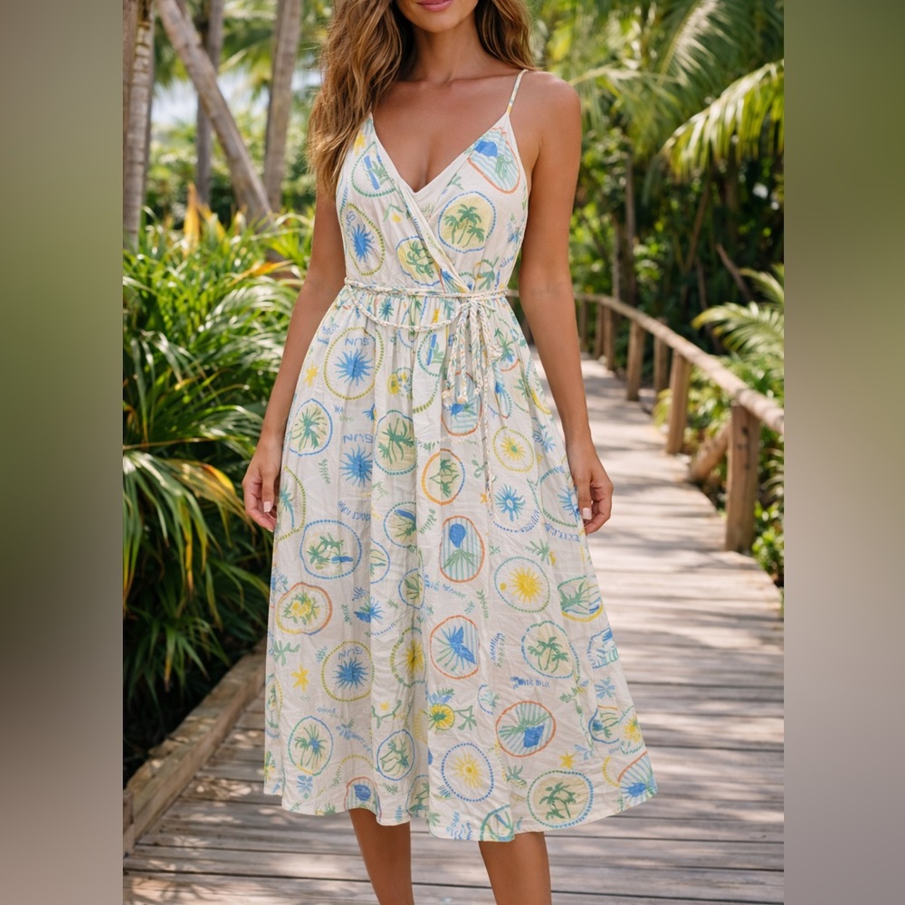 KATE and lily womens wrap style midi dress tropical beach vacation 2x plus